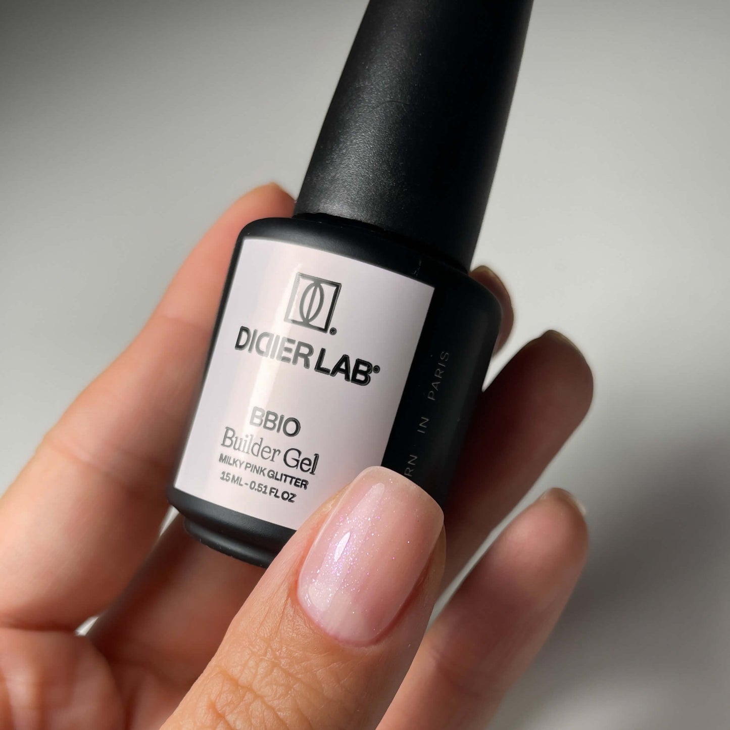 Builder Gel BBIO, Didier Lab, Milky Pink Glitter, HEMA and TPO free, 15ml