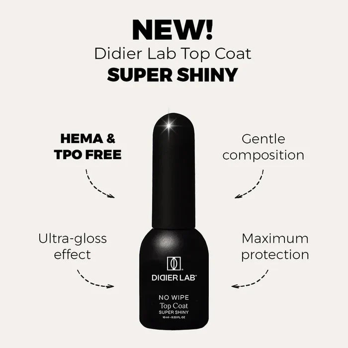 UV Top Coat No Wipe Super Shiny, Didier Lab, HEMA and TPO free, Clean Formula, 10 ml!