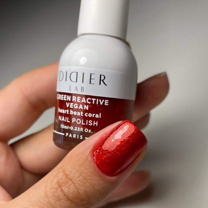 Green Reactive Vegan Nail Polish, Didier Lab, Heart Beat Coral, HEMA and TPO free, 10 ml